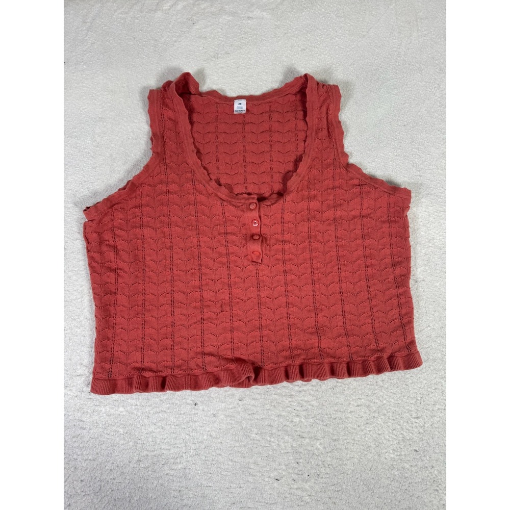 Old Navy Tank Top Womens 2X Terracotta Orange Excellent Knit Ruffle Henley